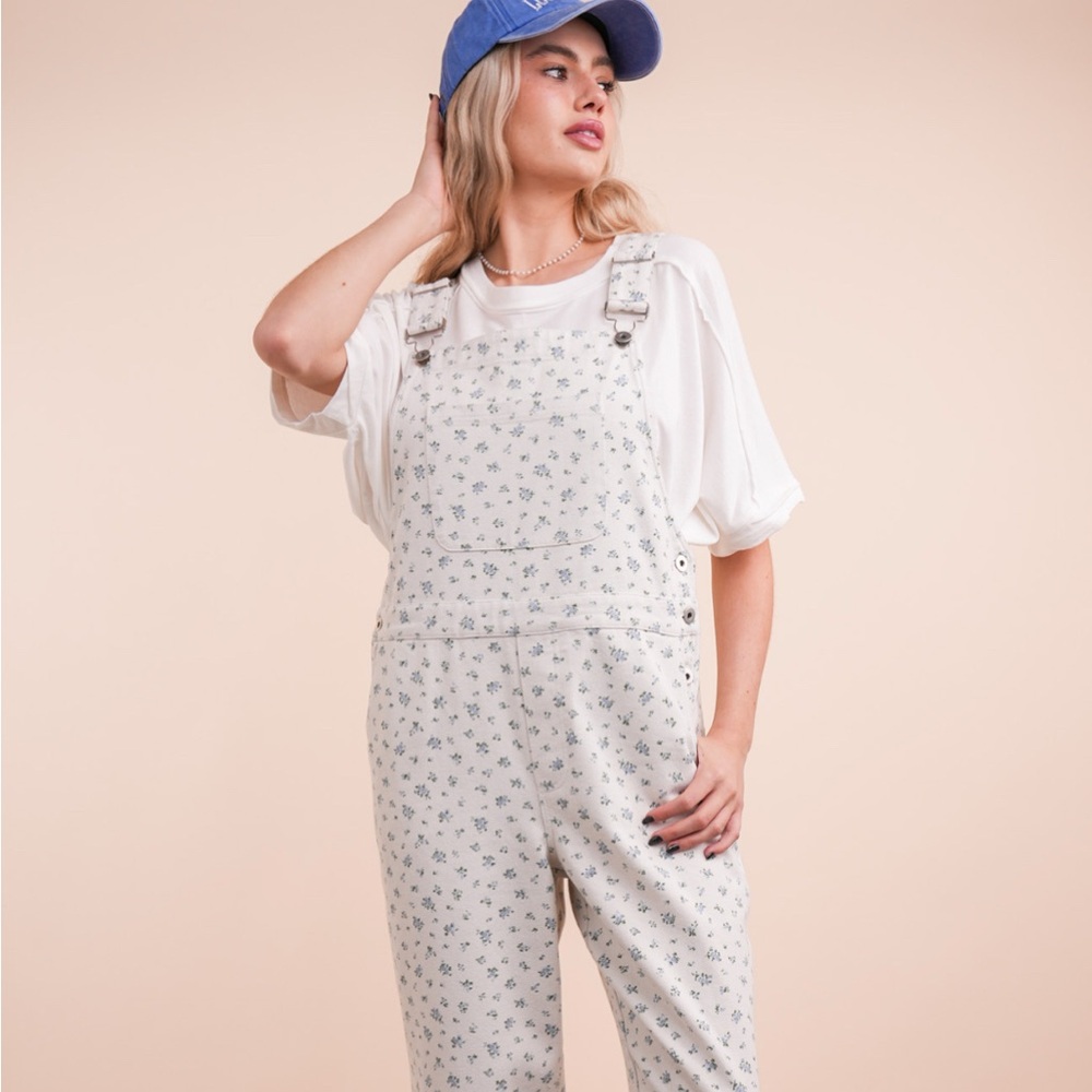 Very J Cream Floral Women's Overalls - Picture 5 of 6